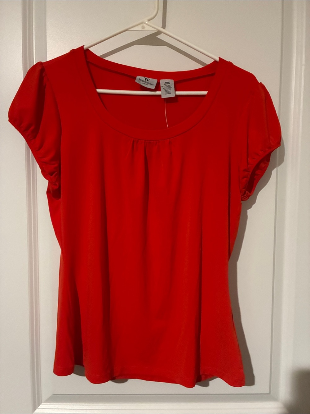 Worthington Vibrant Fiery, Red Scoop Neck Puff Sleeve Tee